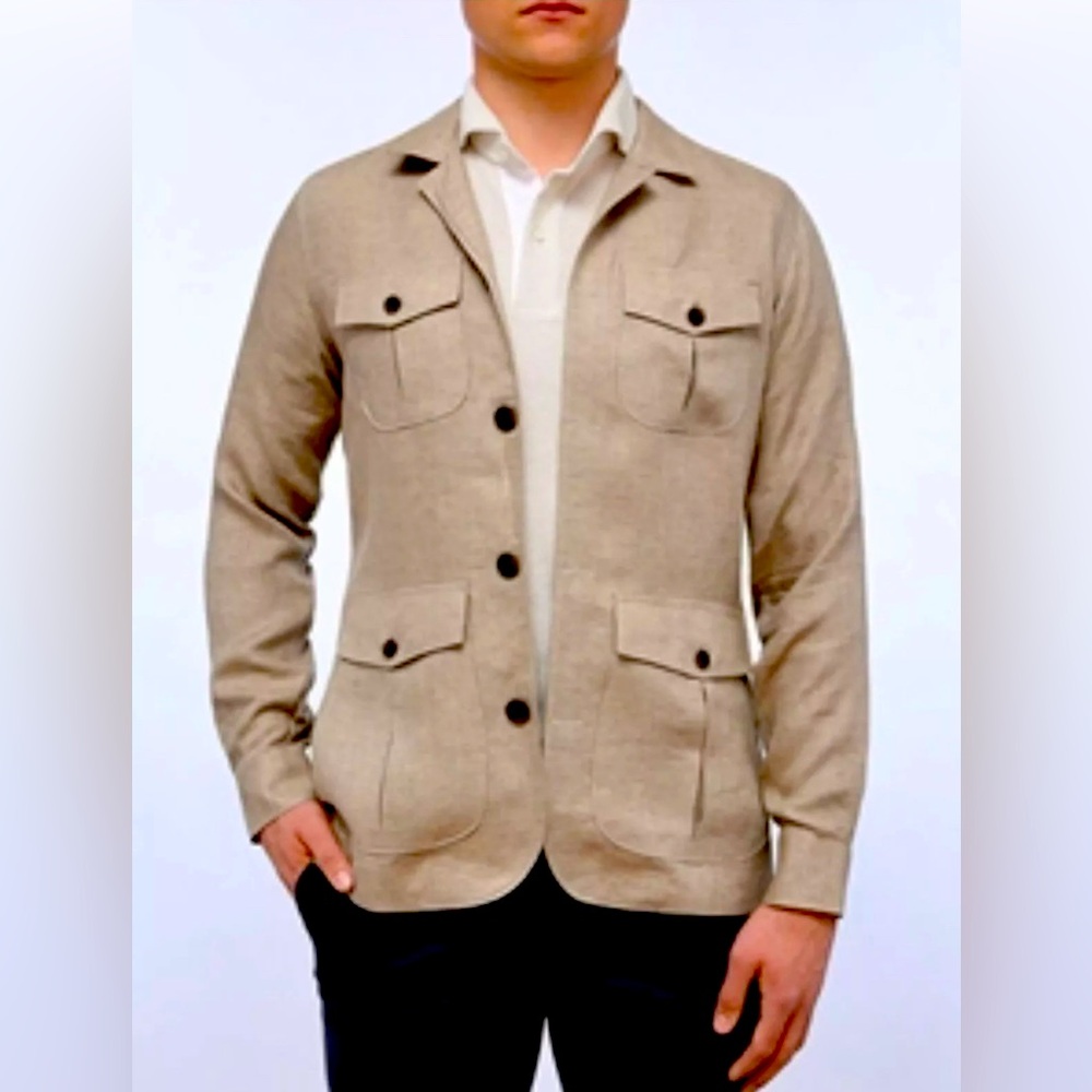 Emanuel Berg Beige Brushed Cotton Overshirt Size 50